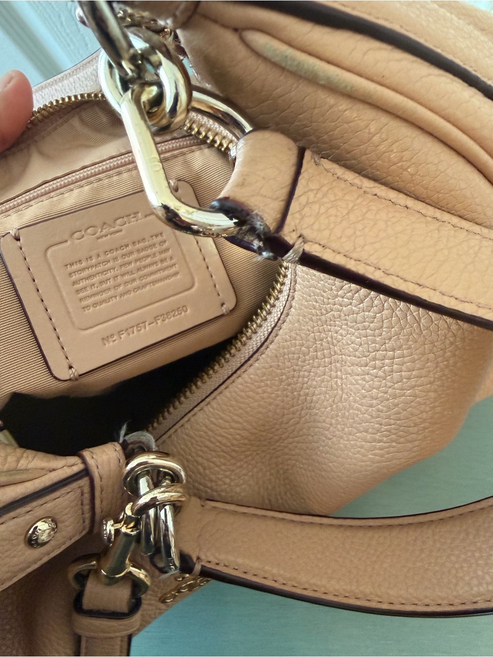 Coach Pebbled Leather Hobo in Tan Brown with Gold Hardware - Picture 9 of 10